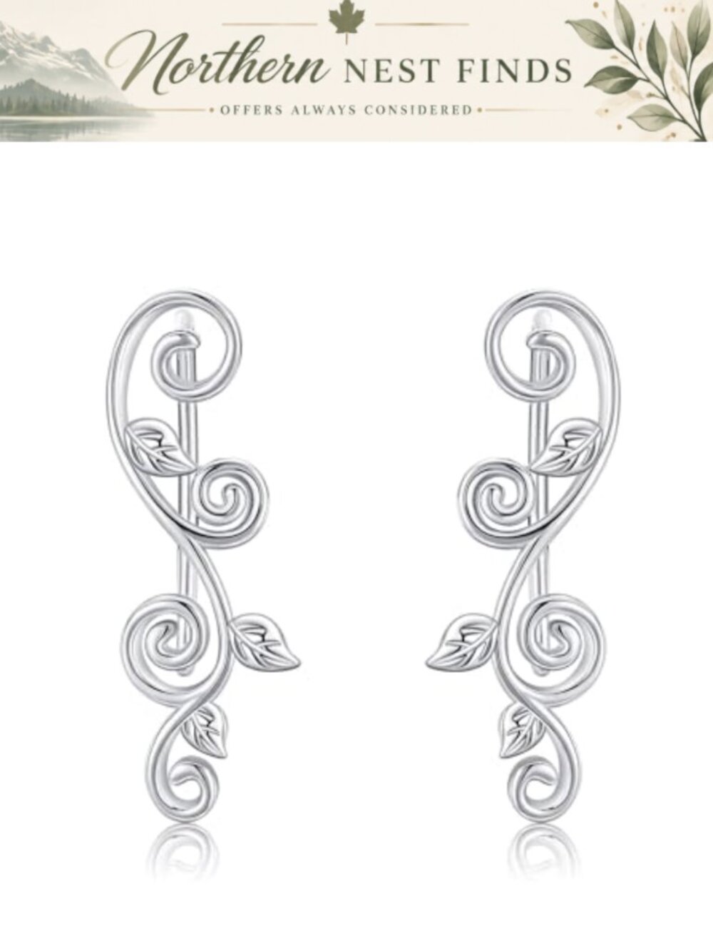 Sterling Silver Leaf Ear Climbers Ear Cuffs Crawler Women Jewelry